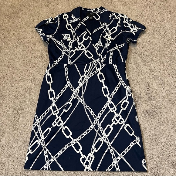 Lennie for Nina Leonard Cotton-Blend Chain-Print Nautical Dress. Size 16. - Picture 5 of 16